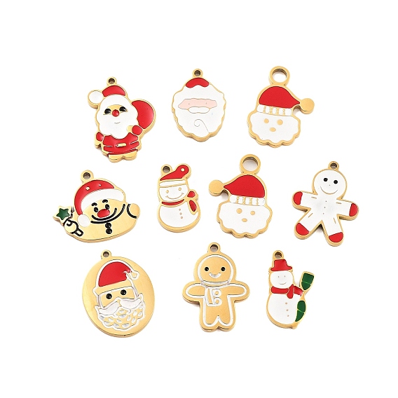 Ионное покрытие (ip) 304 подвески из нержавеющей стали, эмалевые подвески на рождественскую тематику, снеговик/дед мороз/пряничный человечек, золотые
