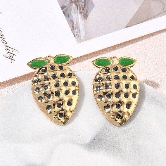 304 Stainless Steel Enamel Stud Earrings, Strawberry