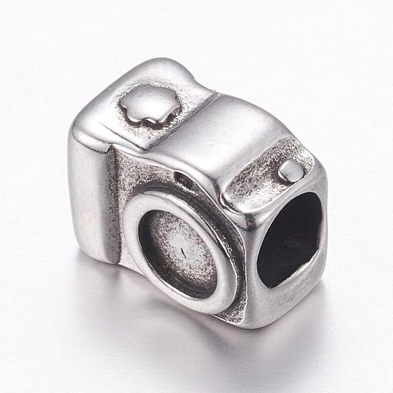 304 Stainless Steel European Beads, Large Hole Beads, Camera