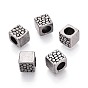 304 текстурированные бусины европейского стиля из нержавеющей стали с крупными отверстиями, кубические