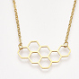 201 Stainless Steel Pendant Necklaces, with Cable Chains, Honeycomb