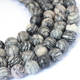Pierre naturelle de soie noire / netstone perles rondes