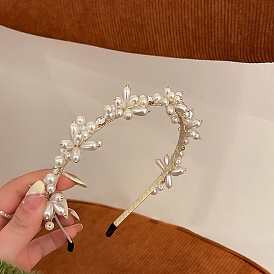 Alloy Rhinestone Hair Bands, Hair Accessories for Woman Girls, with Imitation Pearl Beads