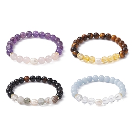 Natural & Synthetic Mixed Gemstone & Pearl Beaded Stretch Bracelets