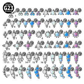 G23 титановые безрезьбовые лабреты, с имитацией опал, цвет нержавеющей стали