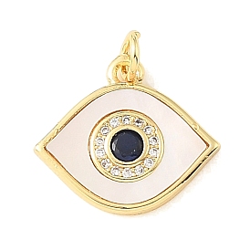 Colgantes de latón con microengaste de circonitas cúbicas azul oscuro y concha blanca natural., amuletos mal de ojo, chapado en rack, larga duración plateado, sin plomo y cadmio