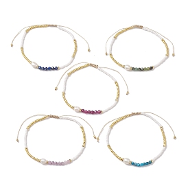 5Pcs Natural Gemstone Beaded Bracelets, with Seed Beads and Pearl Beads