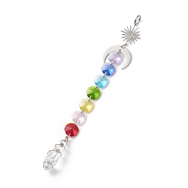 Electroplate Octagon Glass Beaded Pendant Decorations, Suncatchers, Rainbow Maker, with 304 Stainless Steel Split Rings, Clear Faceted Glass Pendants, Cone/Moon/Sun