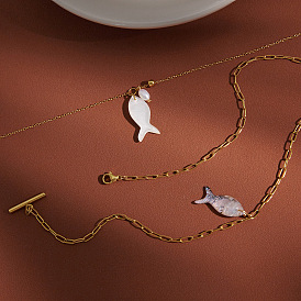 Colgante de concha marina natural 304 Collares de cadena de acero inoxidable para mujer, dorado