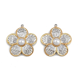 304 подвески из нержавеющей стали, цветок, с абс пластмассовыми жемчужными бисером, ионное покрытие (ip)