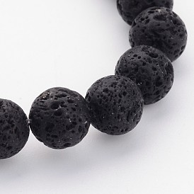 Brins de perles de pierre de lave naturelle, noir, ronde