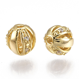 Brass Filigree Beads, Filigree Ball, with Cubic Zirconia, Round, Nickel Free