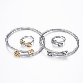 Trendy 304 Stainless Steel Torque Bangles & Rings Sets
