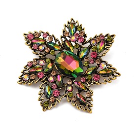 Retro Alloy Colorful Rhinestone Brooches, Flower