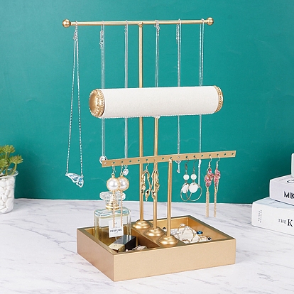 3-Tier Iron T-Bar Jewelry Display Risers, Jewelry Organizer Holder with Tray, for Bracelets Necklaces Rings Earrings Storage