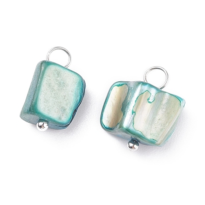 Natural Freshwater Shell Charms, with Platinum Tone Brass Findings, Dyed
