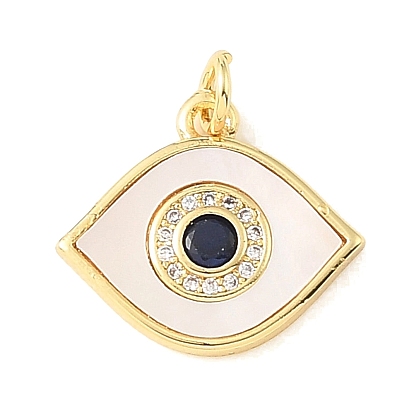 Colgantes de latón con microengaste de circonitas cúbicas azul oscuro y concha blanca natural., amuletos mal de ojo, chapado en rack, larga duración plateado, sin plomo y cadmio