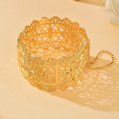 Браслеты из цинкового сплава с цветочным узором и кристаллами-стразами, широкие браслеты для женщин