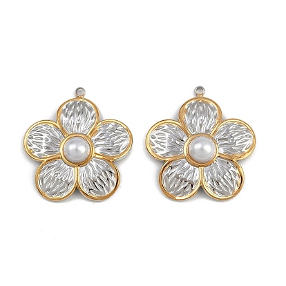 304 подвески из нержавеющей стали, цветок, с абс пластмассовыми жемчужными бисером, ионное покрытие (ip)