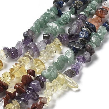 Chakra Natural Mixed Gemstone Chip Beads Strands, with Synthetic Glass Beads, Mixed Dyed and Undyed