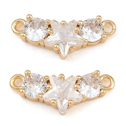 Brass Pave Clear Cubic Zirconia Connector Charmss, Star & Flat Round Links, Faceted