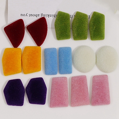 Flocking Resin Geometric Cabochons, for Jewelry Accessories