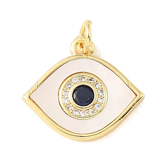 Colgantes de latón con microengaste de circonitas cúbicas azul oscuro y concha blanca natural., amuletos mal de ojo, chapado en rack, larga duración plateado, sin plomo y cadmio