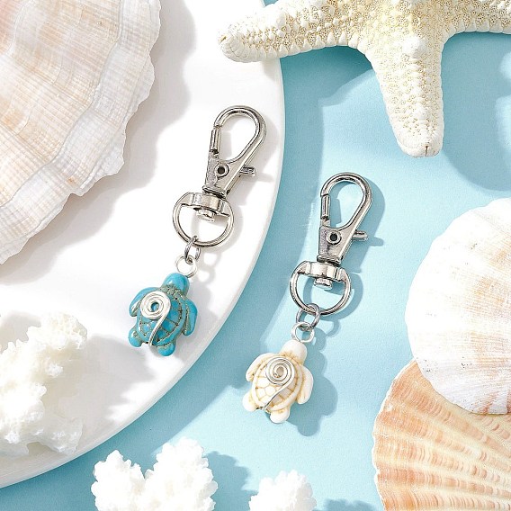 Подвесные украшения из медной проволоки с черепаховым окрасом из искусственной бирюзы, с поворотными застежками сплава