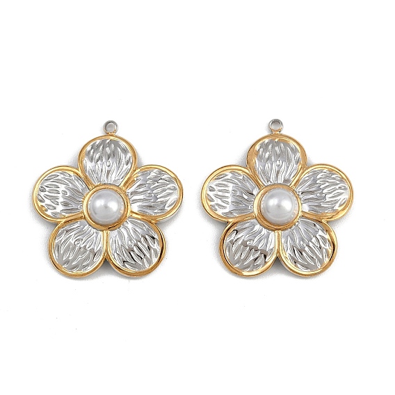304 подвески из нержавеющей стали, цветок, с абс пластмассовыми жемчужными бисером, ионное покрытие (ip)