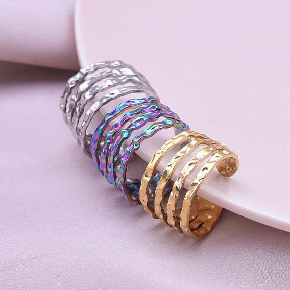 304 многослойное геометрическое манжетное кольцо из нержавеющей стали, унисекс минималистичный регулируемый проем.