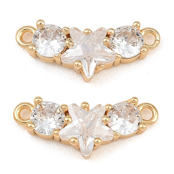 Brass Pave Clear Cubic Zirconia Connector Charmss, Star & Flat Round Links, Faceted