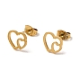 PVD Vacuum Plating 304 Stainless Steel Stud Earrings, Hollow Heart