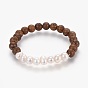 Natural Pearl Stretch Bracelets, with Sandalwood Beads