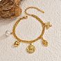 304 Stainless Steel Crystal Rhinestone and Imitation Pearl Butterfly Flower Charm 2-Strand Bracelets for Women, White