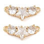 Brass Pave Clear Cubic Zirconia Connector Charmss, Star & Flat Round Links, Faceted