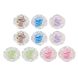 10Pcs 5 Colors UV Plating Rainbow Iridescent Acrylic Beads, Two Tone Bead in Bead, Rose