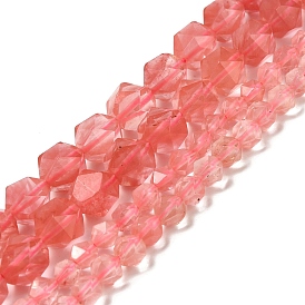 Cherry Quartz Glass Beads Strands, Star Cut Round Beads, Faceted