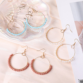 Серьги-подвески в форме ронделя из сплава и стекла, золотые