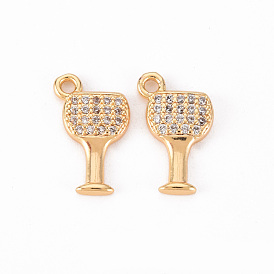 Brass Micro Pave Clear Cubic Zirconia Charms, Nickel Free, Goblet