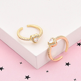 Латунные кольца-манжеты с микропаве и прозрачным цирконием для женщин, без кадмия и без свинца, сердце