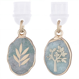 2шт. ПВХ мобильные пылезащитные заглушки, с подвесками из натурального зеленого клубничного кварца и натурального зеленого авантюрина, овальные, золотые