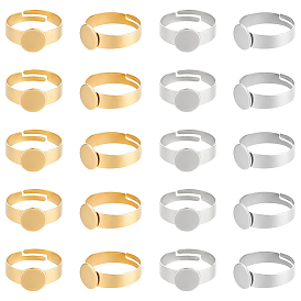 20 шт. 2 стили регулируются 304 компоненты колец из нержавеющей стали, латунная фурнитура платформы для кольца, плоско-круглые