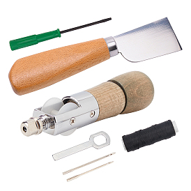 Nbeads Stainless Steel Sewing Awl Hand Stitcher Repair Tool Kit, with Stainless Leather Skiving Knife