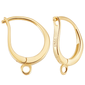 2 Pairs 925 Sterling Silver Hoop Earring Findings, Latch Back with Loops, with S925 Stamp