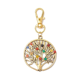 Tree of Life Alloy Pendant Decorations, Round Dyed Natural Agate & Swivel Clasps Charms for Bag Key Chain Ornaments