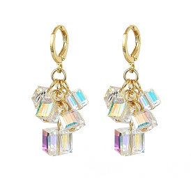Brass Dangle Leverback Earrings, Cube Cluster Earrings