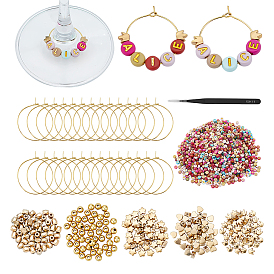 Наборы для изготовления шармов для бокалов своими руками, включая пинцет с изогнутым лезвием из нержавеющей стали, латунные подвески для бокалов для вина, акриловые и пластиковые бусины