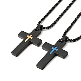 304 Stainless Steel Cross Pendant Nceklace with Box Chains for Men Women