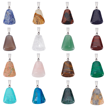 16Pcs 16 Colors  Trapezoid Gemstone Pendants, with Platinum Tone Brass Findings