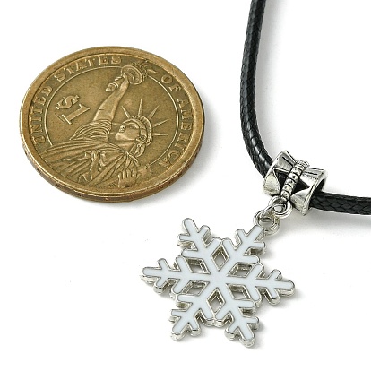 Alloy Enamel Snowflake Pendant Necklaces, with Imitation Leather Cord